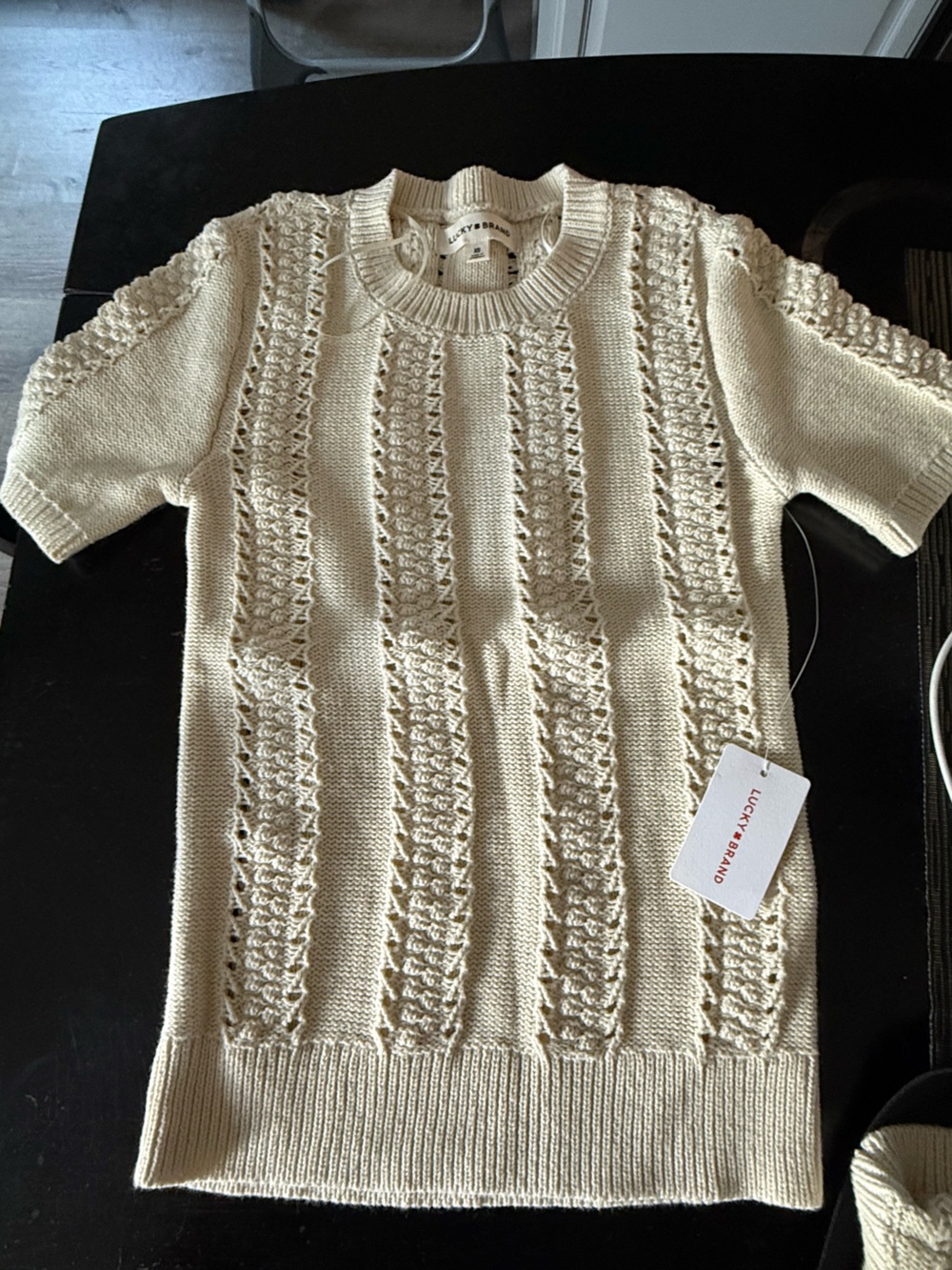 Lucky Brand Cream Open-Weave Crewneck Sweater